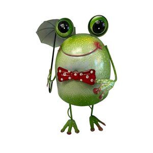 Large Frog Wobble Head Metal‎ Novelty Garden Ornaments Red Poka Dot Bow